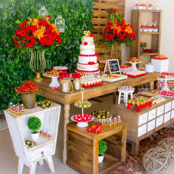 Mesa decorada com o tema 50 anos